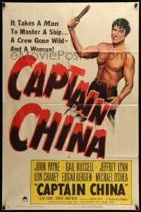 2b121 CAPTAIN CHINA style A 1sh '50 John Payne, Gail Russell, it takes a man to master a woman!