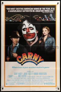 2b123 CARNY style B 1sh '80 Jodie Foster, Robbie Robertson, Gary Busey in carnival clown make up!
