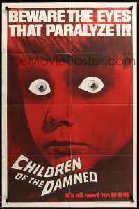 2b135 CHILDREN OF THE DAMNED 1sh '64 beware the creepy kid's eyes that paralyze, great image!