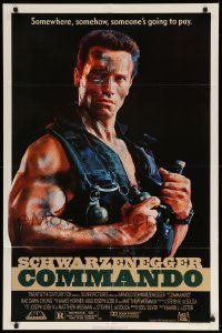 2b147 COMMANDO 1sh '85 Arnold Schwarzenegger is going to make someone pay!