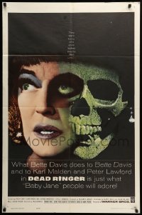 2b166 DEAD RINGER 1sh '64 creepy close up of skull & Bette Davis, who kills her own twin!