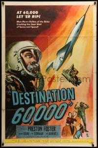 2b178 DESTINATION 60,000 1sh '57 cool artwork of military man-flown bullets of the skies!