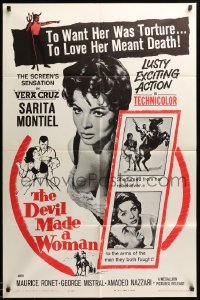 2b180 DEVIL MADE A WOMAN 1sh '61 super close up of sexy Sara Montiel, to love her meant death!