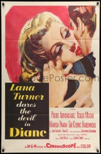 2b185 DIANE 1sh '56 sexy Lana Turner dares the devil, great close up romantic art!