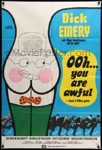 2b648 OOH YOU ARE AWFUL English 1sh '72 Cliff Owen, English, wacky cartoon artwork of rear w/face!