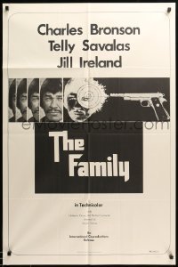 2b221 FAMILY 1sh '73 Telly Savalas, great black & white image of Charles Bronson & gun!