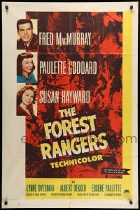 2b245 FOREST RANGERS 1sh R58 Fred MacMurray, Paulette Goddard, Susan Hayward, parachuting art!