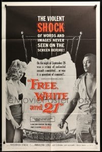 2b252 FREE, WHITE & 21 1sh '63 interracial romance, Shock after Shock, bold beyond belief!