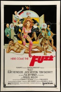 2b261 FUZZ 1sh '72 wacky art of naked Burt Reynolds & sexiest cop Raquel Welch by Richard Amsel!
