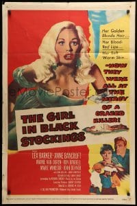 2b270 GIRL IN BLACK STOCKINGS 1sh '57 sexy Mamie Van Doren at the mercy of a crazed killer!