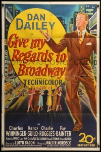 2b272 GIVE MY REGARDS TO BROADWAY 1sh '48 stone litho of Dan Dailey singing & dancing in New York!
