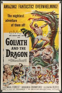 2b282 GOLIATH & THE DRAGON 1sh '60 art of Mark Forest battling the giant beast by Reynold Brown!