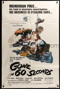 2b283 GONE IN 60 SECONDS 1sh '74 cool art of stolen cars by Edward Abrams, crime classic!