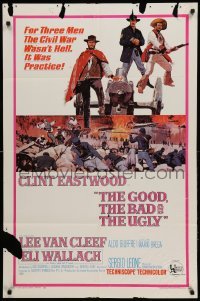 2b285 GOOD, THE BAD & THE UGLY 1sh '68 Clint Eastwood, Lee Van Cleef, Wallach, Leone classic!