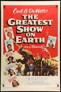 2b294 GREATEST SHOW ON EARTH 1sh '52 best image of James Stewart, Betty Hutton & Emmett Kelly!