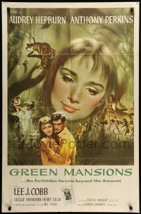 2b295 GREEN MANSIONS int'l 1sh '59 art of Audrey Hepburn & Anthony Perkins by Joseph Smith!