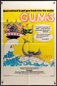 2b298 GUMS 1sh '76 sexy Jaws parody, wacky P.S. Bramley art of mermaid!