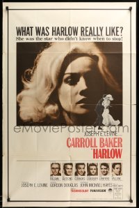 2b314 HARLOW 1sh '65 super close up of Carroll Baker in the title role!