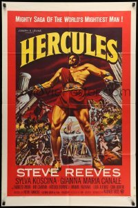 2b328 HERCULES 1sh '59 great artwork of the world's mightiest man Steve Reeves!