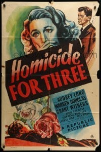 2b343 HOMICIDE FOR THREE 1sh '48 cool artwork of terrified Audrey Long + dead guy & man with gun!