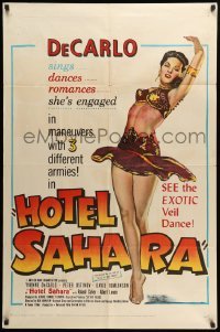 2b355 HOTEL SAHARA 1sh '51 full-length artwork of sexy exotic veil dancer Yvonne De Carlo!