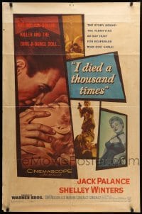 2b366 I DIED A THOUSAND TIMES 1sh '55 artwork of Jack Palance & sexy Shelley Winters!