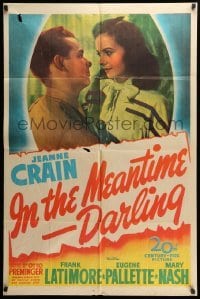2b384 IN THE MEANTIME DARLING 1sh '44 beautiful Jeanne Crain tries to keep her husband at home!