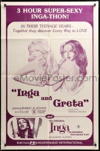 2b390 INGA/INGA & GRETA 1sh '70s Joseph W Sarno double-bill, art of sexy Swedish girls!