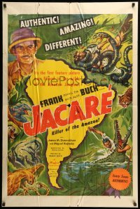 2b410 JACARE 1sh '42 Frank Buck's first feature picture ever filmed in the wild Amazon Jungle!