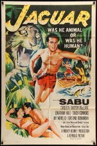 2b415 JAGUAR 1sh '55 Barton MacLane lays with sexy Chiquita, art of Sabu in jungle!