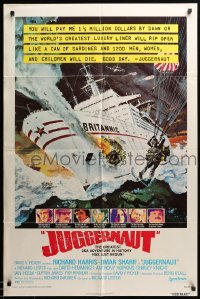 2b424 JUGGERNAUT 1sh '74 Richard Harris, art of ocean liner under attack by Bob McCall!