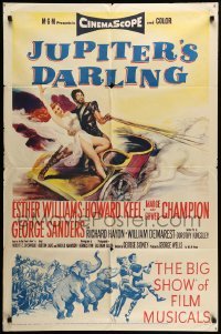 2b431 JUPITER'S DARLING 1sh '55 great art of sexy Esther Williams & Howard Keel on chariot!