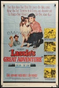 2b458 LASSIE'S GREAT ADVENTURE 1sh '63 most classic Collie dog & boy in hot air balloon!