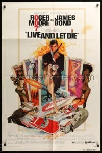 2b488 LIVE & LET DIE West Hemi 1sh '73 McGinnis art of Moore as Bond & sexy girls on tarot cards!
