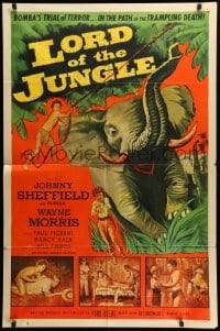 2b504 LORD OF THE JUNGLE 1sh '55 great action art of Bomba the Jungle Boy w/elephant!