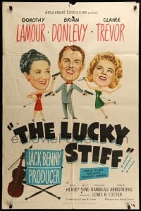 2b532 LUCKY STIFF 1sh '48 wacky art of Dorothy Lamour, Brian Donlevy & Claire Trevor!