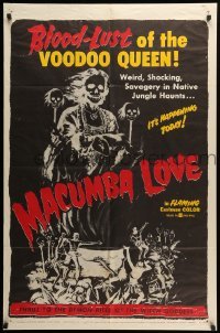 2b539 MACUMBA LOVE 1sh '60 June Wilkinson, cool horror art, blood-lust of the voodoo queen!
