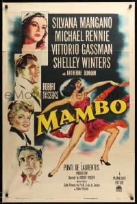 2b553 MAMBO 1sh '54 art of top stars including Michael Rennie & full-length sexy Silvana Mangano!