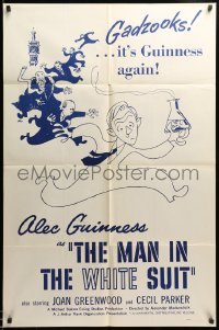 2b557 MAN IN THE WHITE SUIT 1sh R50s wacky art of scientist inventor Alec Guinness in laboratory!