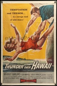 2b606 NAKED PARADISE 1sh R60 art of sexy Beverly Garland caught by hook, Thunder Over Hawaii!