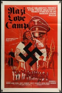 2b611 NAZI LOVE CAMP 1sh '77 classic bad taste image of tortured girls & swastika!