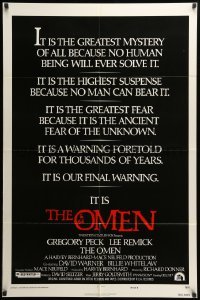 2b639 OMEN style E 1sh '76 Gregory Peck, Lee Remick, Satanic horror, you have been warned!