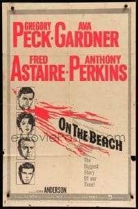 2b640 ON THE BEACH 1sh '59 art of Gregory Peck, Ava Gardner, Fred Astaire & Anthony Perkins!