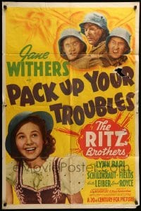 2b658 PACK UP YOUR TROUBLES 1sh '39 great Army art of The Ritz Brothers & Jane Withers too!
