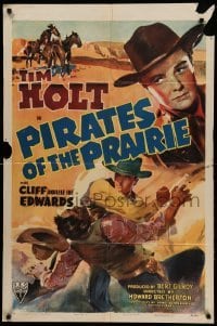 2b676 PIRATES OF THE PRAIRIE style A 1sh '42 cool artwork of fighting cowboy Tim Holt!