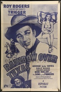 2b703 RAINBOW OVER TEXAS 1sh R54 western cowboy Roy Rogers, sexy Dale Evans, Gabby Hayes!