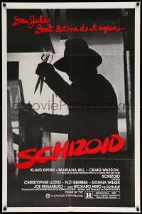2b749 SCHIZOID 1sh '80 cool silhouette of crazed madman Klaus Kinski attacking with scissors!