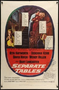 2b756 SEPARATE TABLES 1sh '58 Burt Lancaster desperately & violently craves Rita Hayworth!