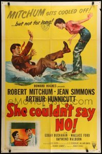 2b766 SHE COULDN'T SAY NO style A 1sh '54 sexy short-haired Jean Simmons, Dr. Robert Mitchum!