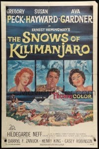 2b792 SNOWS OF KILIMANJARO 1sh '52 art of Gregory Peck, Susan Hayward & Ava Gardner in Africa!